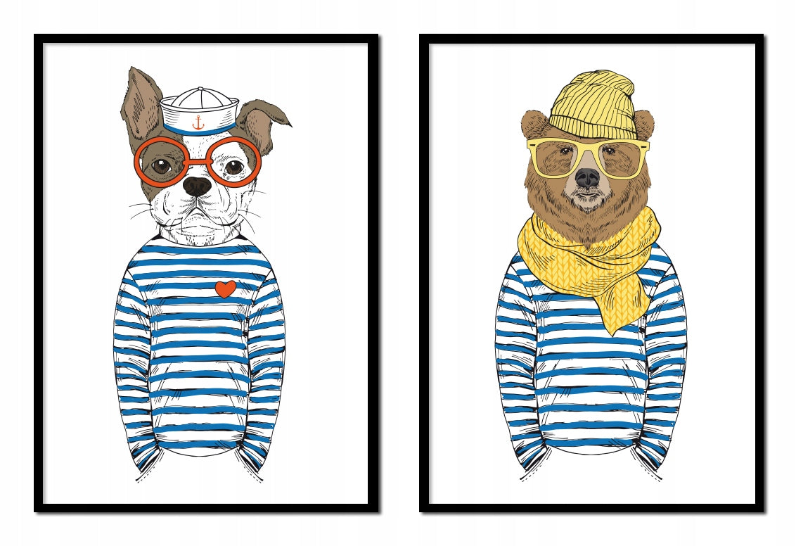 Plakaty Hipster Buldog I Miś Dyptyk 33x43cm ForWalls.eu