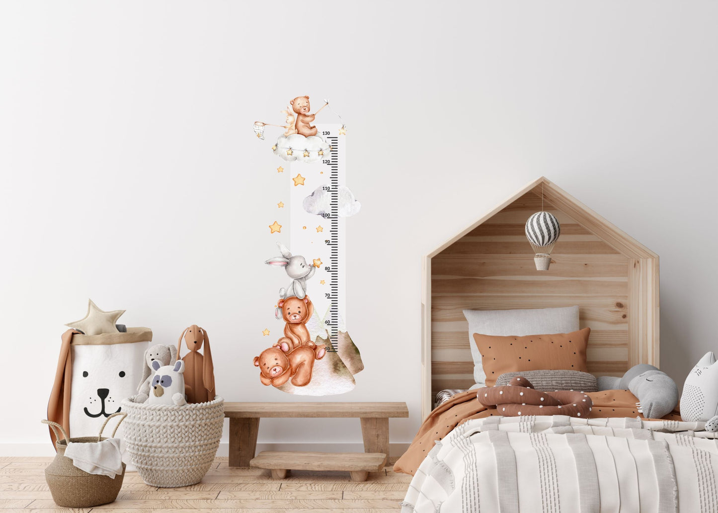 Miarka wzrostu dla dzieci króliczki misie Kolorowa naklejka ścienna 45x120 ForWalls.eu