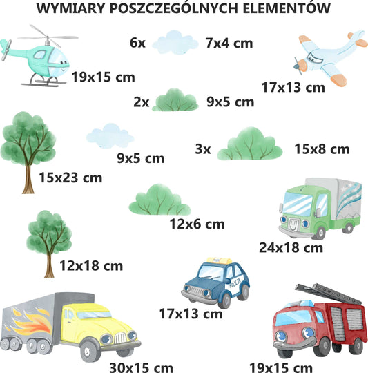 Naklejki na ścianę dla Chłopca Kolorowe Auta Ozdoba do pokoju dziecka ForWalls.eu