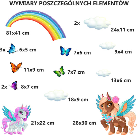 Naklejki na ścianę dla dziewczynki Jednorożec Róż Tęcza Pokój dziecka ForWalls.eu