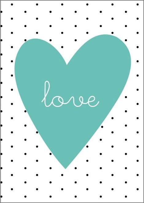 Plakat Love Miętowe Serce w Kropki 40x50 cm ForWalls.eu