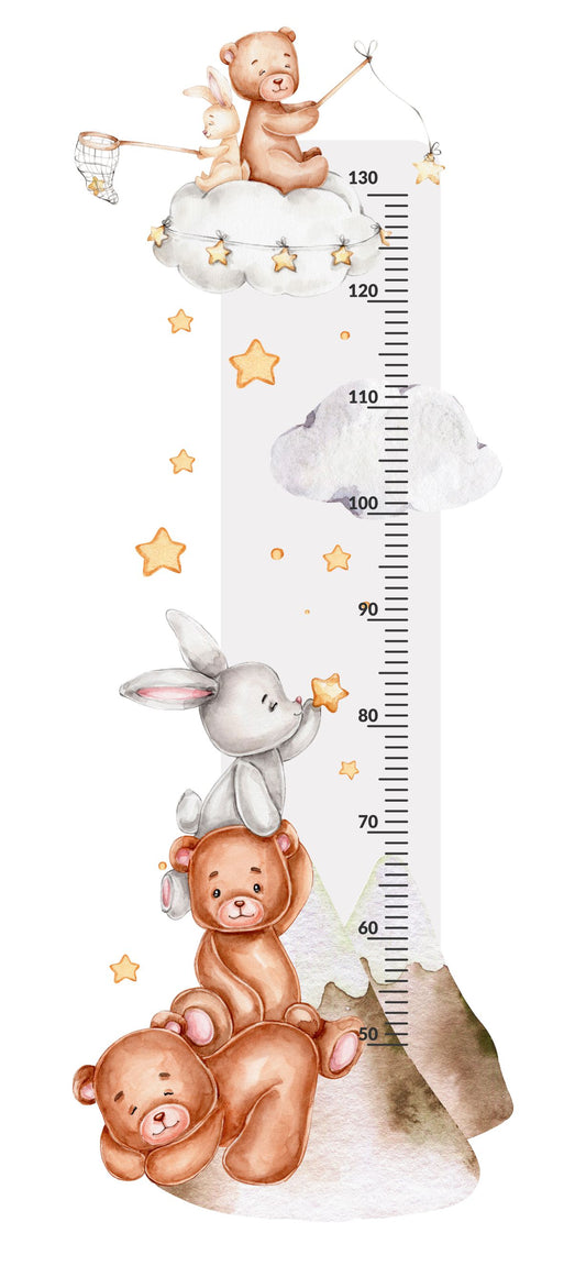 Miarka wzrostu dla dzieci króliczki misie Kolorowa naklejka ścienna 45x120