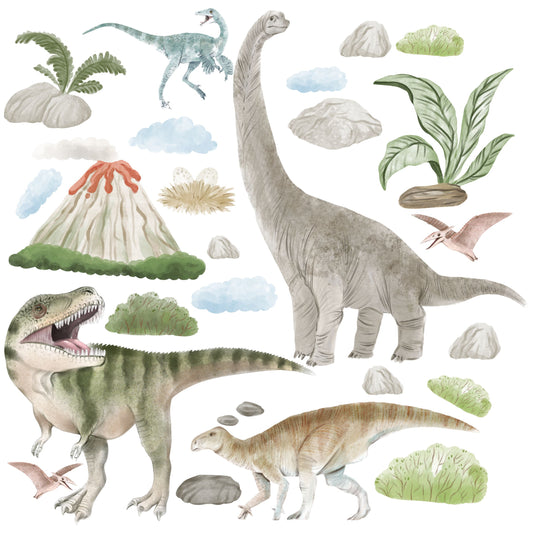 Naklejki dla dzieci na ścianę dla chłopca dinozaury wulkan duży 100x200