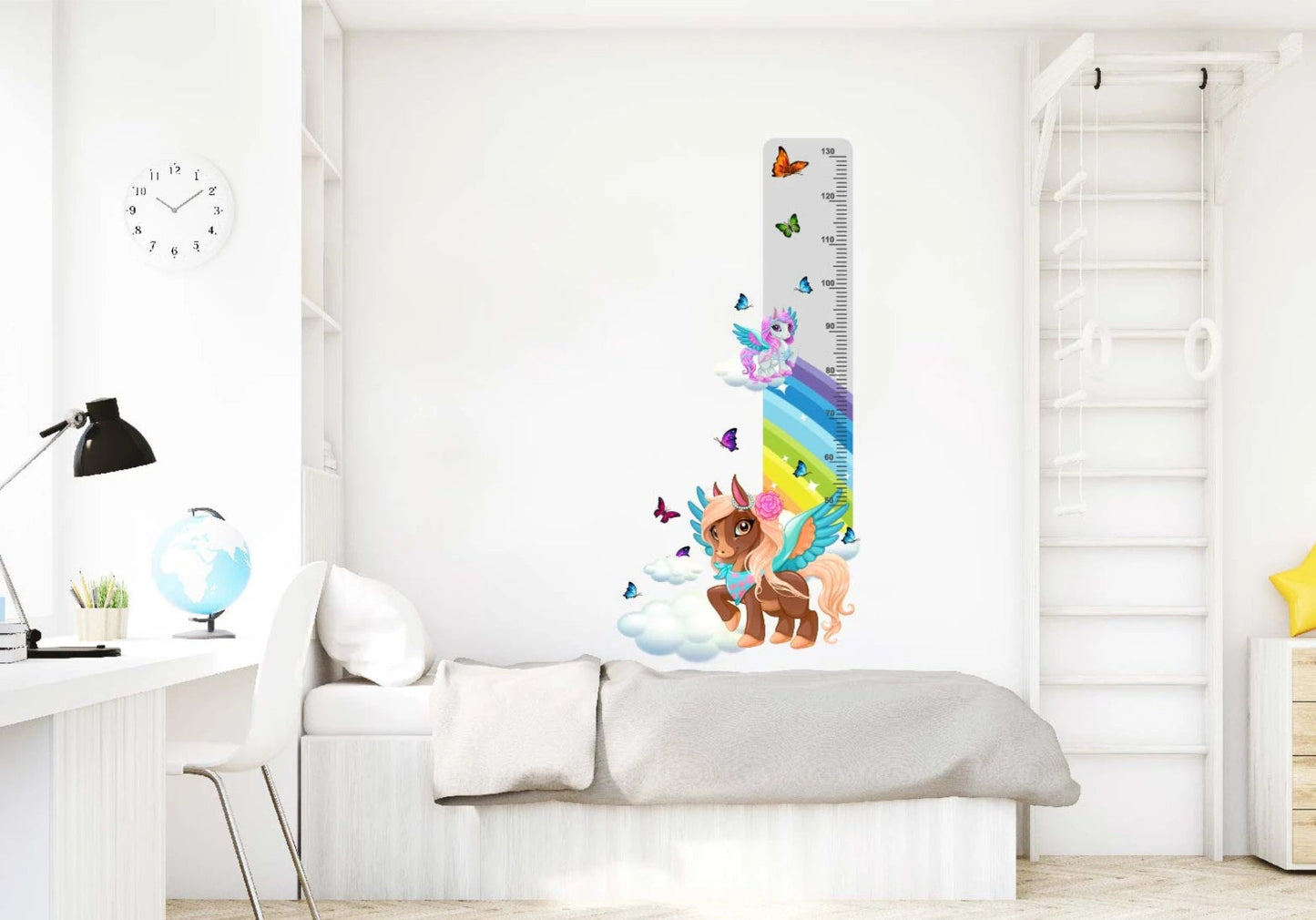 Miarka wzrostu dla dzieci Kolorowa naklejka ścienna kucyki motylki 45x120 ForWalls.eu