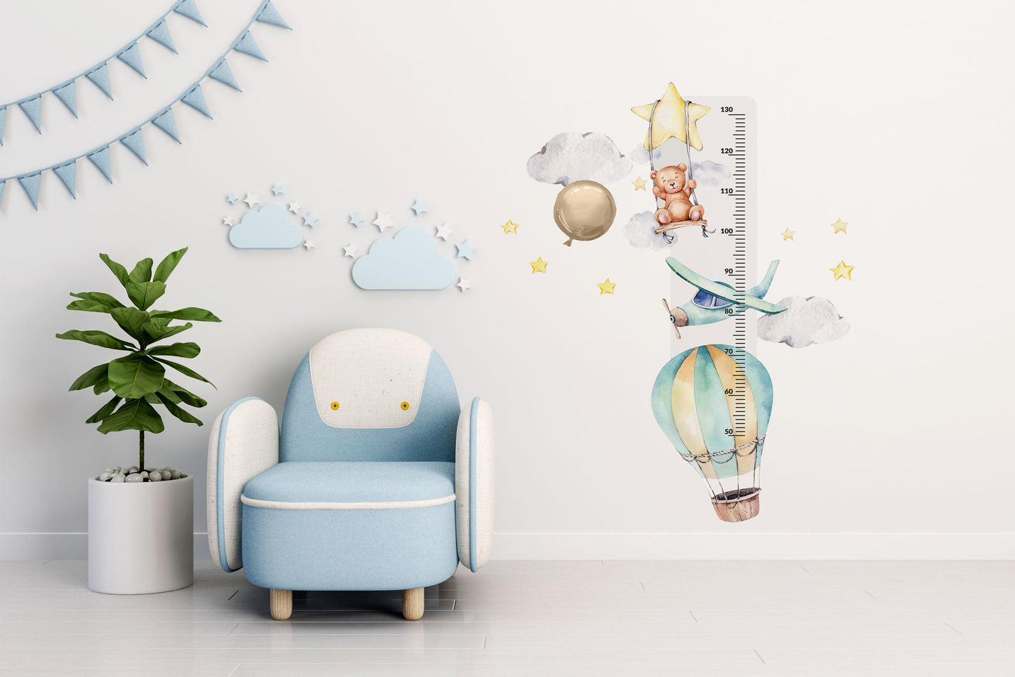 Miarka wzrostu dla dzieci miś samolot balon Naklejka na ścianę 45x120 ForWalls.eu