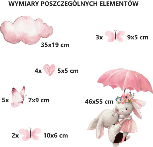 Naklejki na ścianę dla dziewczynki Króliczki Różowa dekoracja dziecięca ForWalls.eu