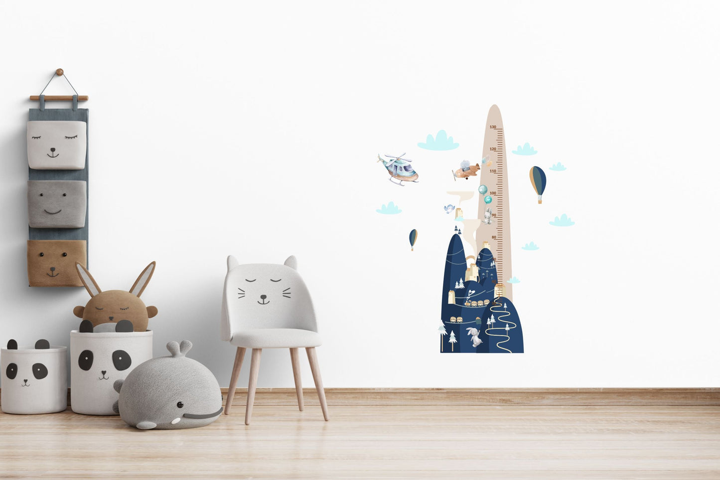 Miarka wzrostu dla dzieci Kolorowa naklejka góry balony chmury 45x120 ForWalls.eu