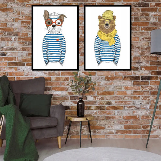 Plakaty Hipster Buldog I Miś Dyptyk 33x43cm ForWalls.eu