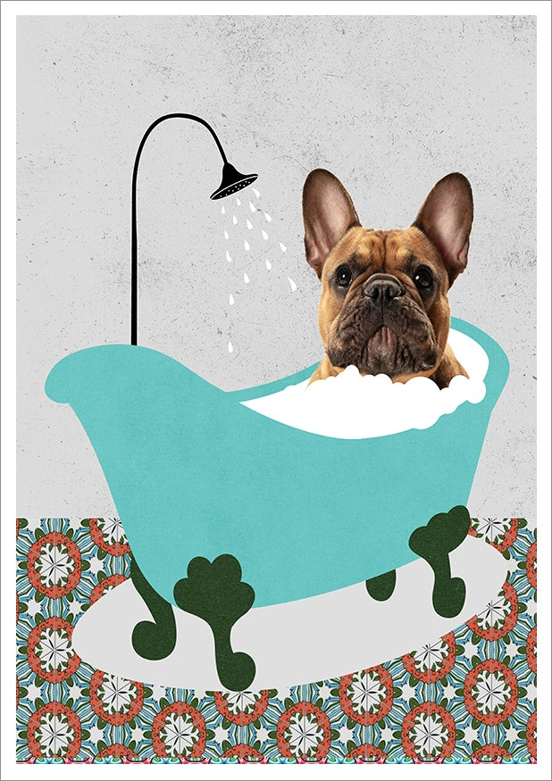 Plakat Pies Buldog W Wannie  ForWalls.eu