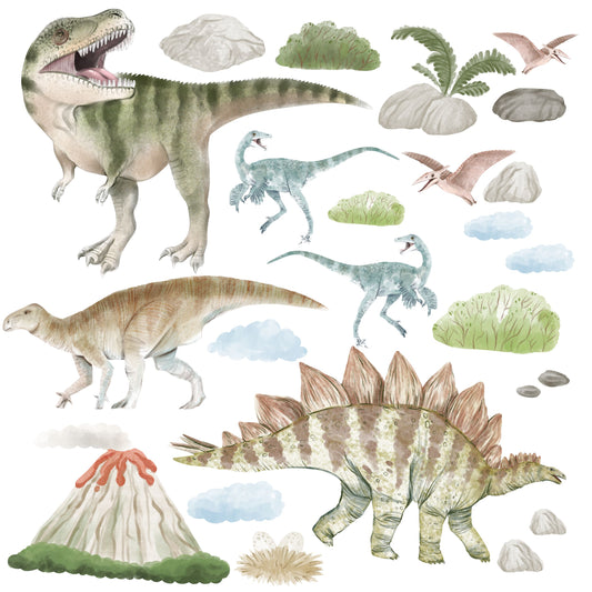 Naklejki dla dzieci na ścianę chłopiec dinozaury wulkan duży zestaw 100x200