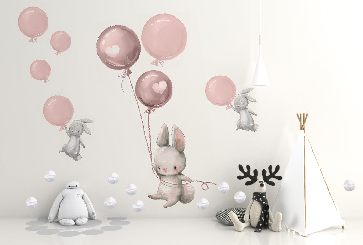 Dekoracyjne naklejki dla dzieci dziecięce do pokoju na ścianę Różowe balony  ForWalls.eu