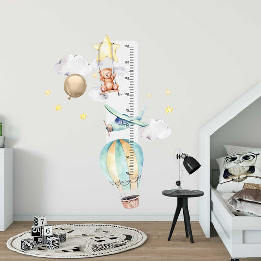 Miarka wzrostu dla dzieci miś samolot balon Naklejka na ścianę 45x120  ForWalls.eu