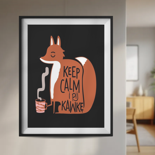 Plakat Keep Calm i Pij Kawkę Lis  ForWalls.eu