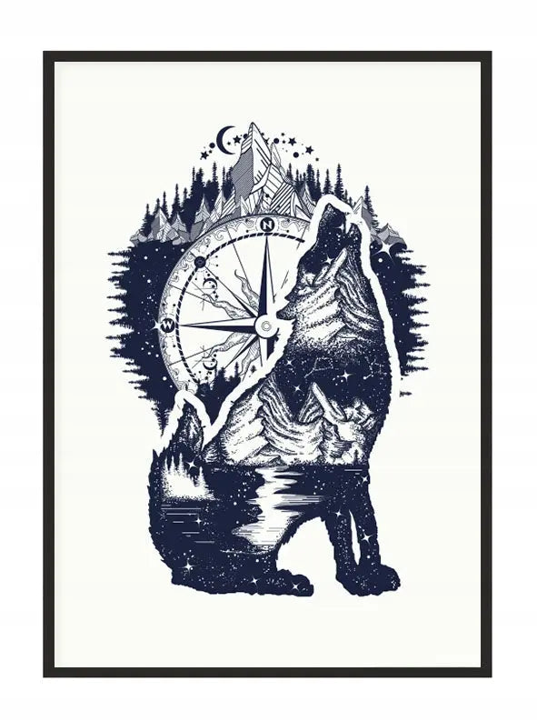 Plakat Wilk Kompas 33x43 cm - ForWalls.eu