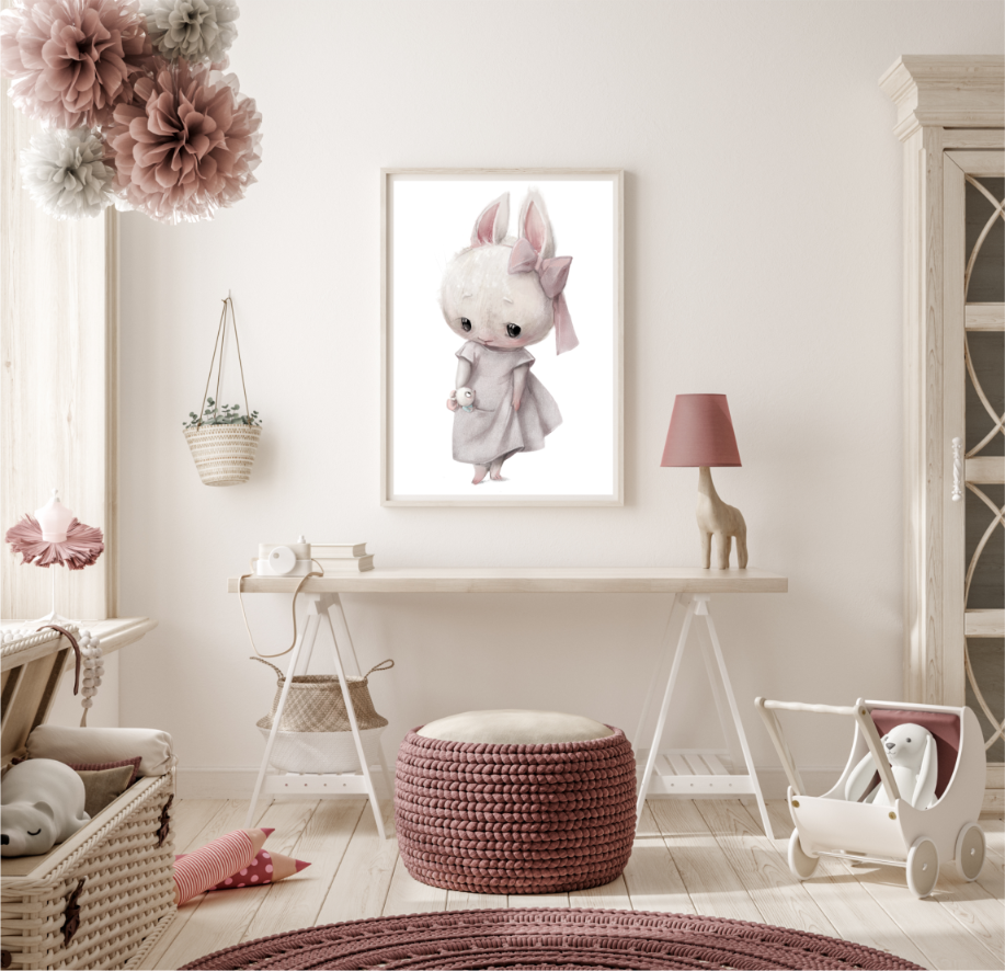 Plakat Króliczka w Sukience z Kokardą 30x40 cm - ForWalls.eu