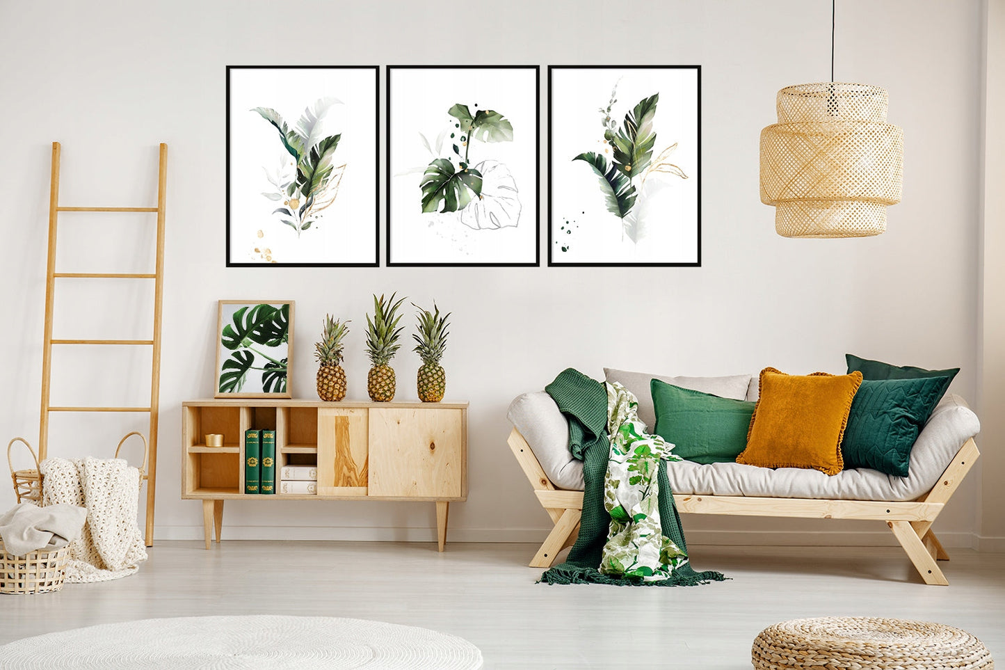 Plakaty Liście Biały Tryptyk 33x43cm  ForWalls.eu