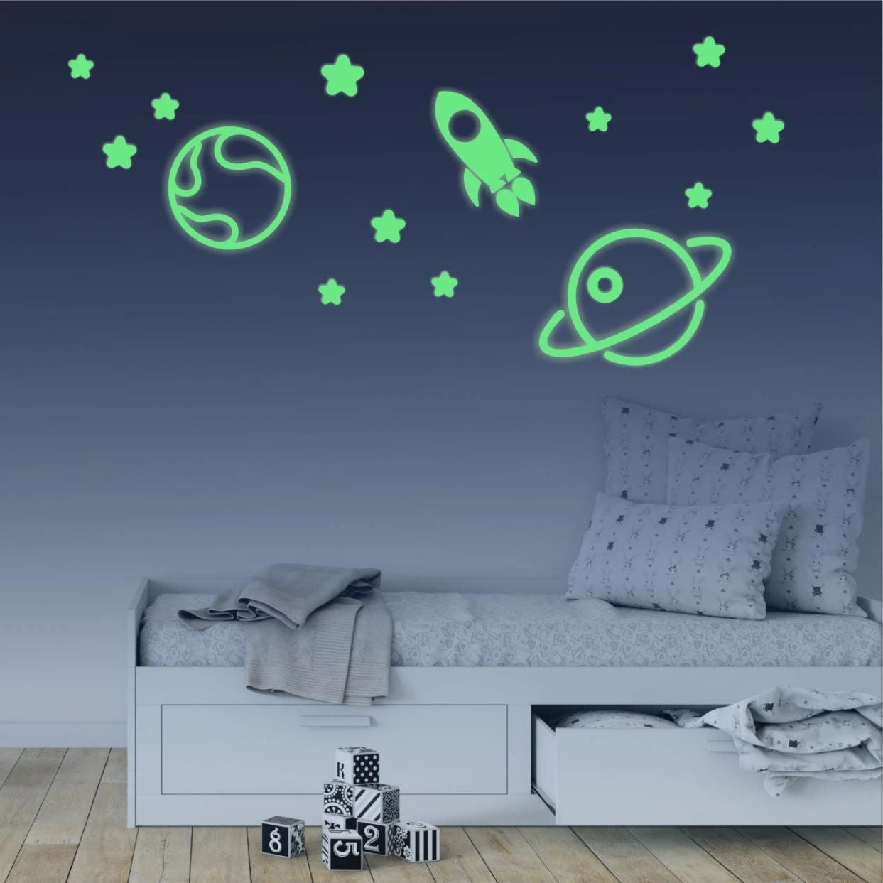 Naklejki fluorescencyjne dla dzieci Naklejki ŚWIECĄCE w nocy Kosmos 30x60  ForWalls.eu