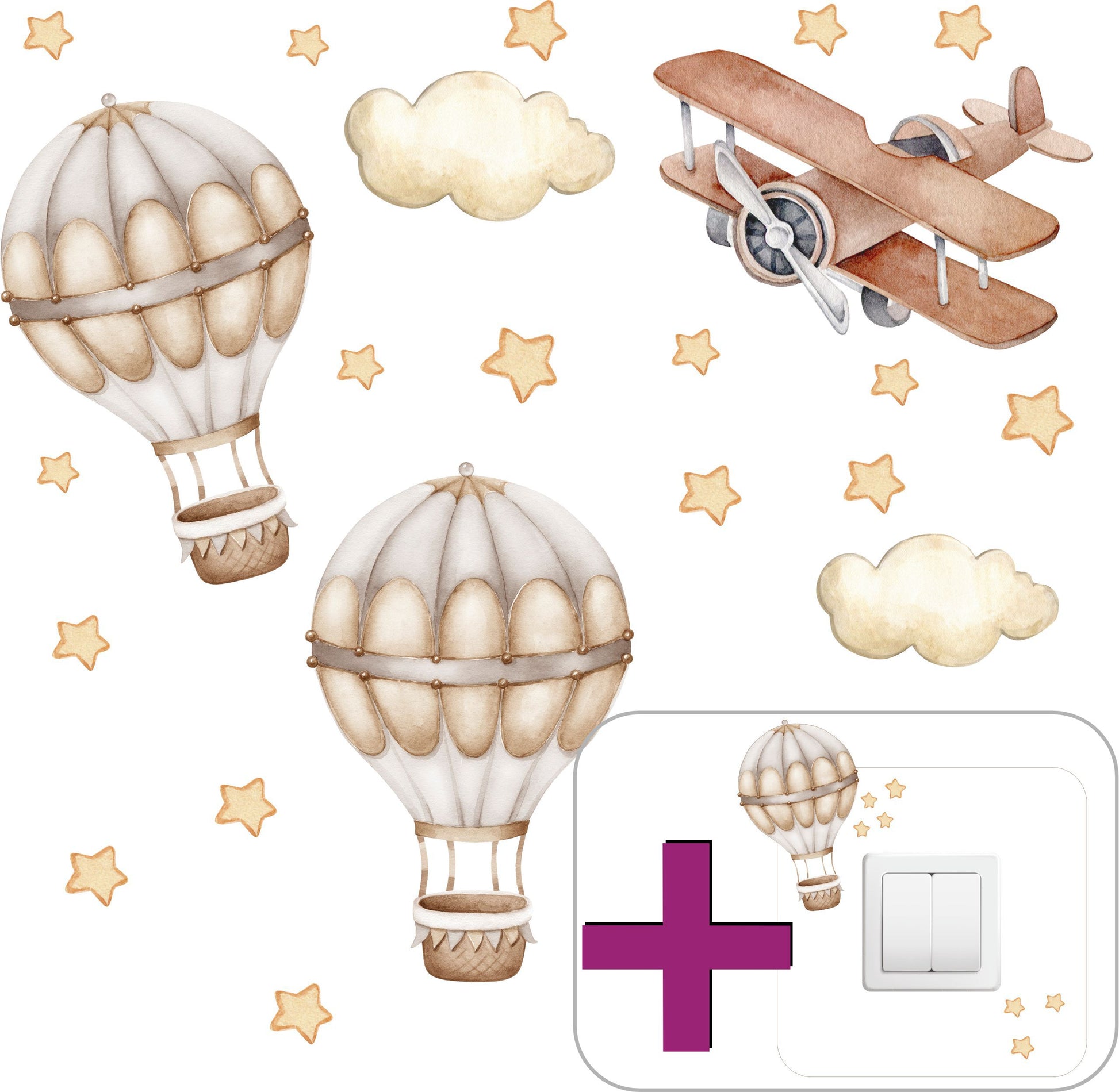 Naklejki na ścianę dla dzieci Beżowe Balony Boho GRATIS Kontakt Włącznik