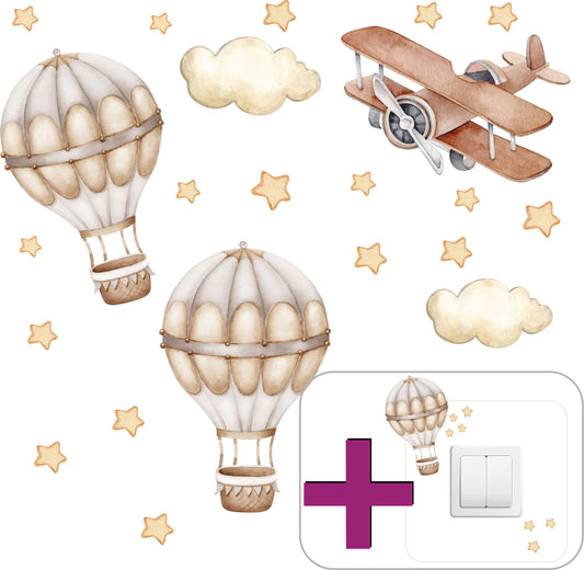 Naklejki na ścianę dla dzieci Beżowe Balony Boho GRATIS Kontakt Włącznik