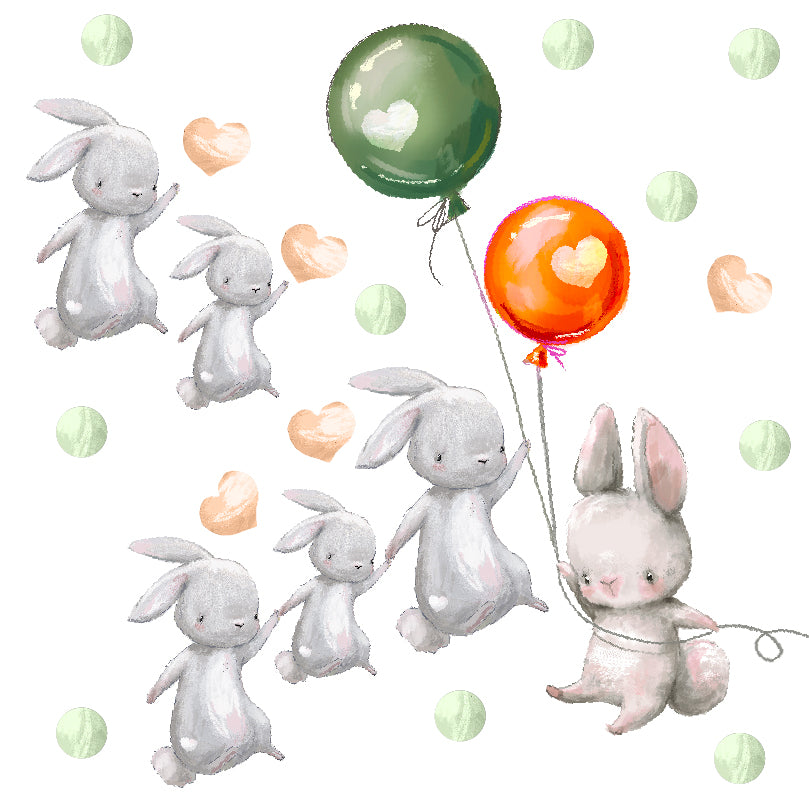 Kolorowe naklejki ścienne dla dzieci dziecięce na ścianę Króliczki balony