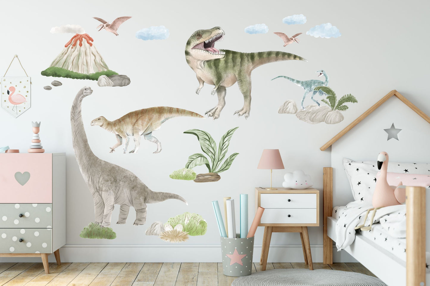Naklejki dla dzieci na ścianę dla chłopca dinozaury wulkan  ForWalls.eu