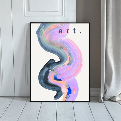 ForWalls.eu - Plakat Sztuka - Abstract brushstroke swirl in pastel pink, blue, and black with the word "art." in minimalist black font on white background. - ekpresyjny, plakat