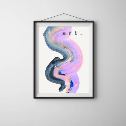 ForWalls.eu - Plakat Sztuka - Framed minimalist poster with abstract pastel brushstroke swirl in blue, pink, purple, and black, word "art." in top right. - ekpresyjny, plakat