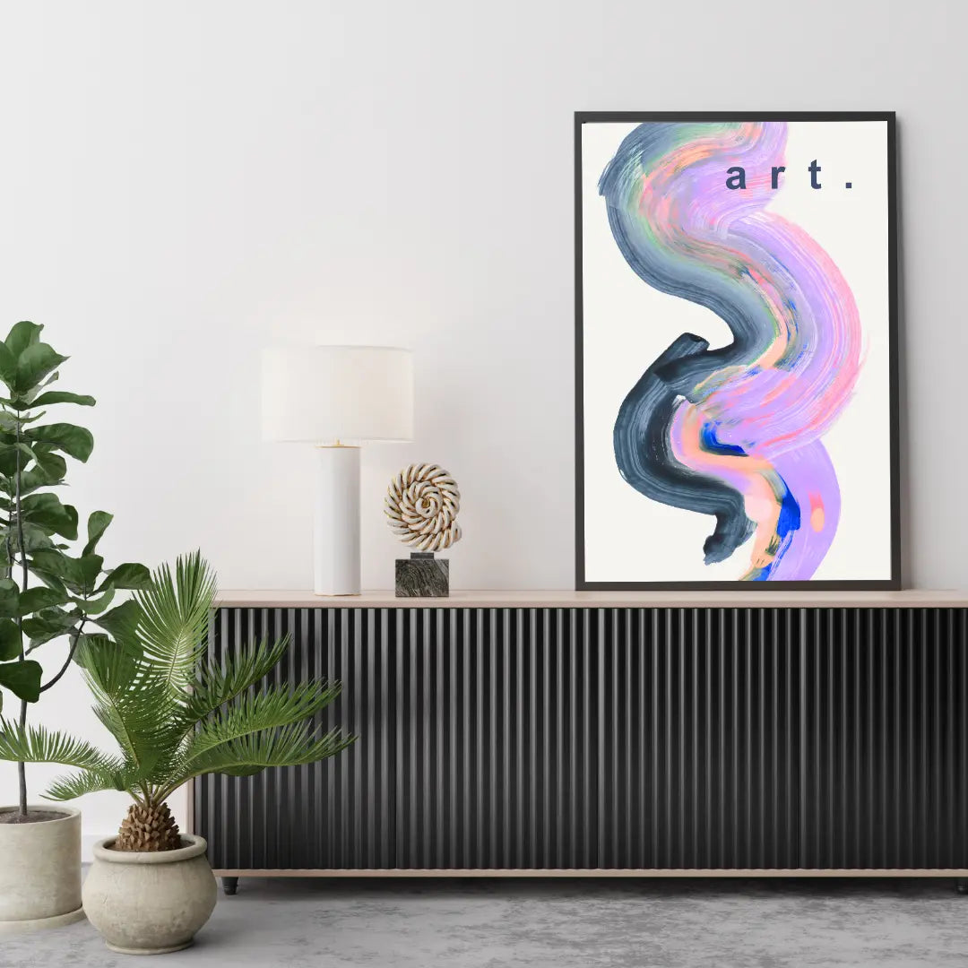 ForWalls.eu - Plakat Sztuka - Abstract expressionist poster with bold swirling brushstrokes in blue, pink, and black, titled "art." in modern font. - ekpresyjny, plakat