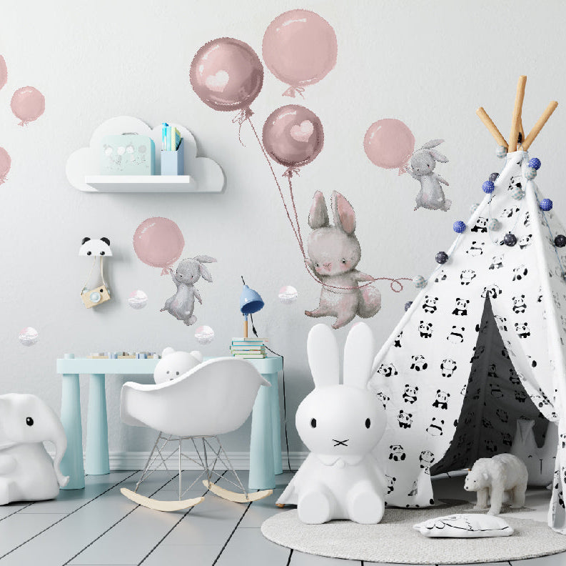 Dekoracyjne naklejki dla dzieci dziecięce do pokoju na ścianę Różowe balony  ForWalls.eu