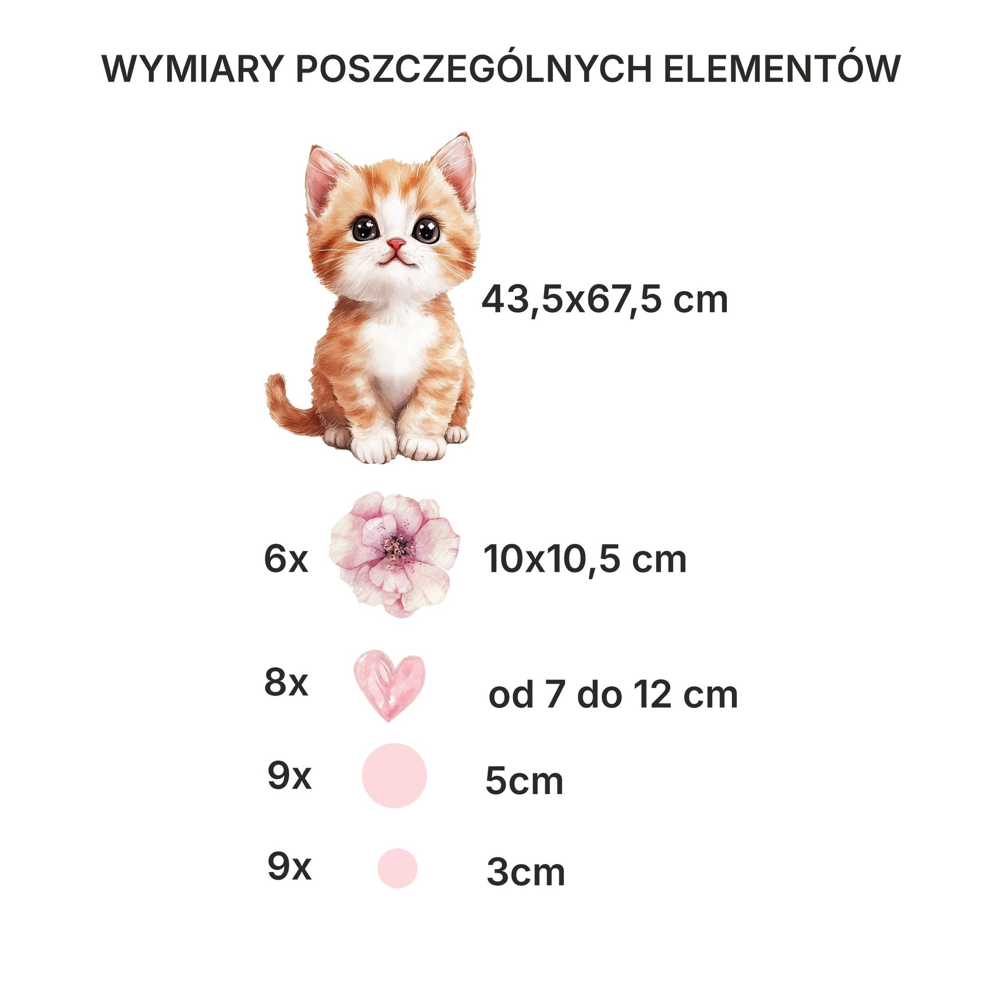 Różowe Naklejki na ścianę dla dziewczynki pokoju dziecka niemowlaka Kotek  ForWalls.eu