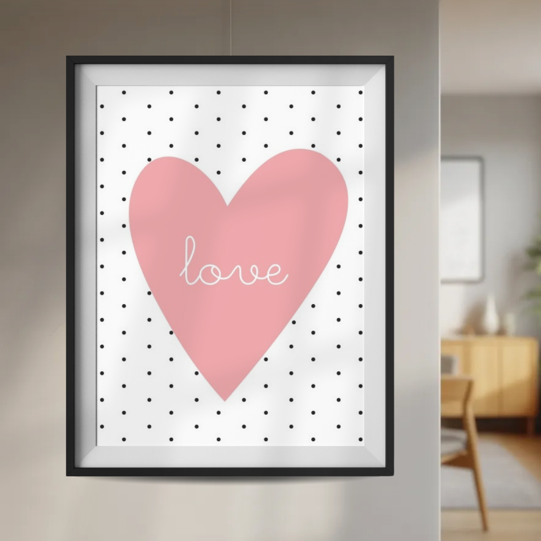 Plakat Love Różowe Serce w Kropki 40x50 cm  ForWalls.eu