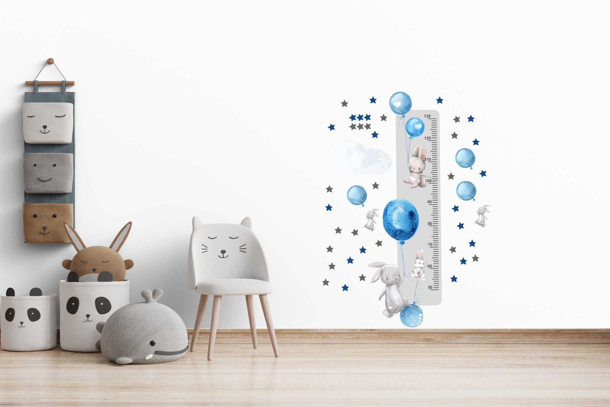 Miarka wzrostu dla dzieci Naklejka króliczki i niebieskie balony  45x120  ForWalls.eu