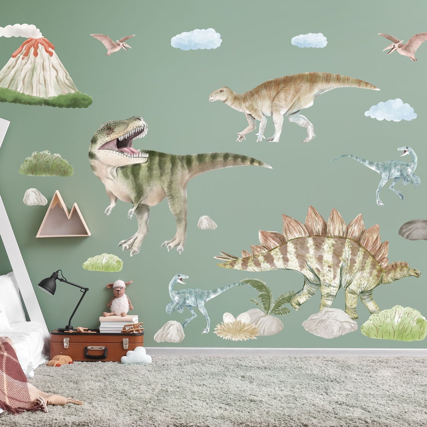 Naklejki na ścianę dla chłopca Dinozaury dla dzieci GRATIS Kontakt Włącznik  ForWalls.eu
