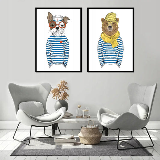 Plakaty Hipster Buldog I Miś Dyptyk 33x43cm  ForWalls.eu