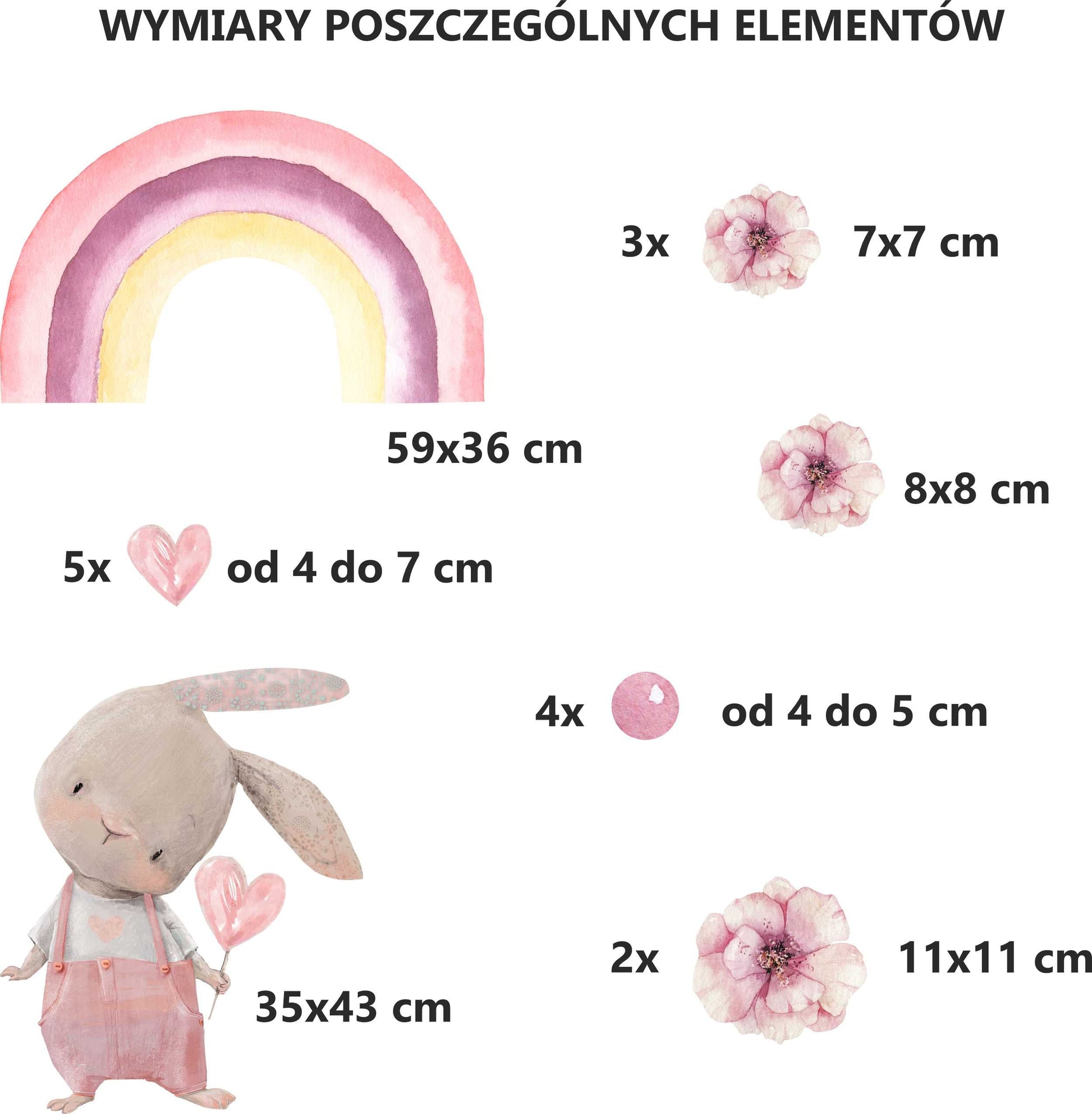 Naklejki na ścianę Króliczek Tęcza Obrazki dla dzieci Dekoracja pokoju Róż  ForWalls.eu