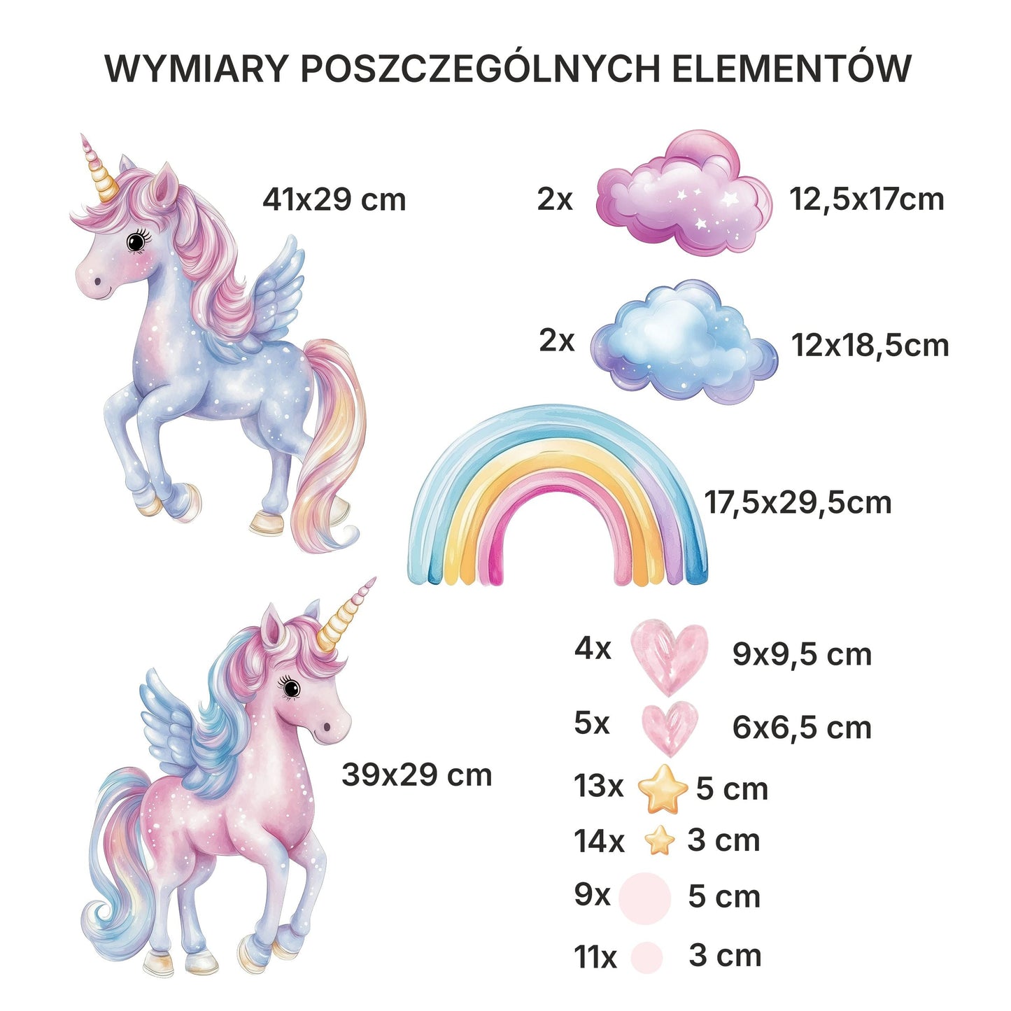 Piękne Fioletowe Naklejki Jednorożce dla dziewczynki do pokoju dziecięcego  ForWalls.eu