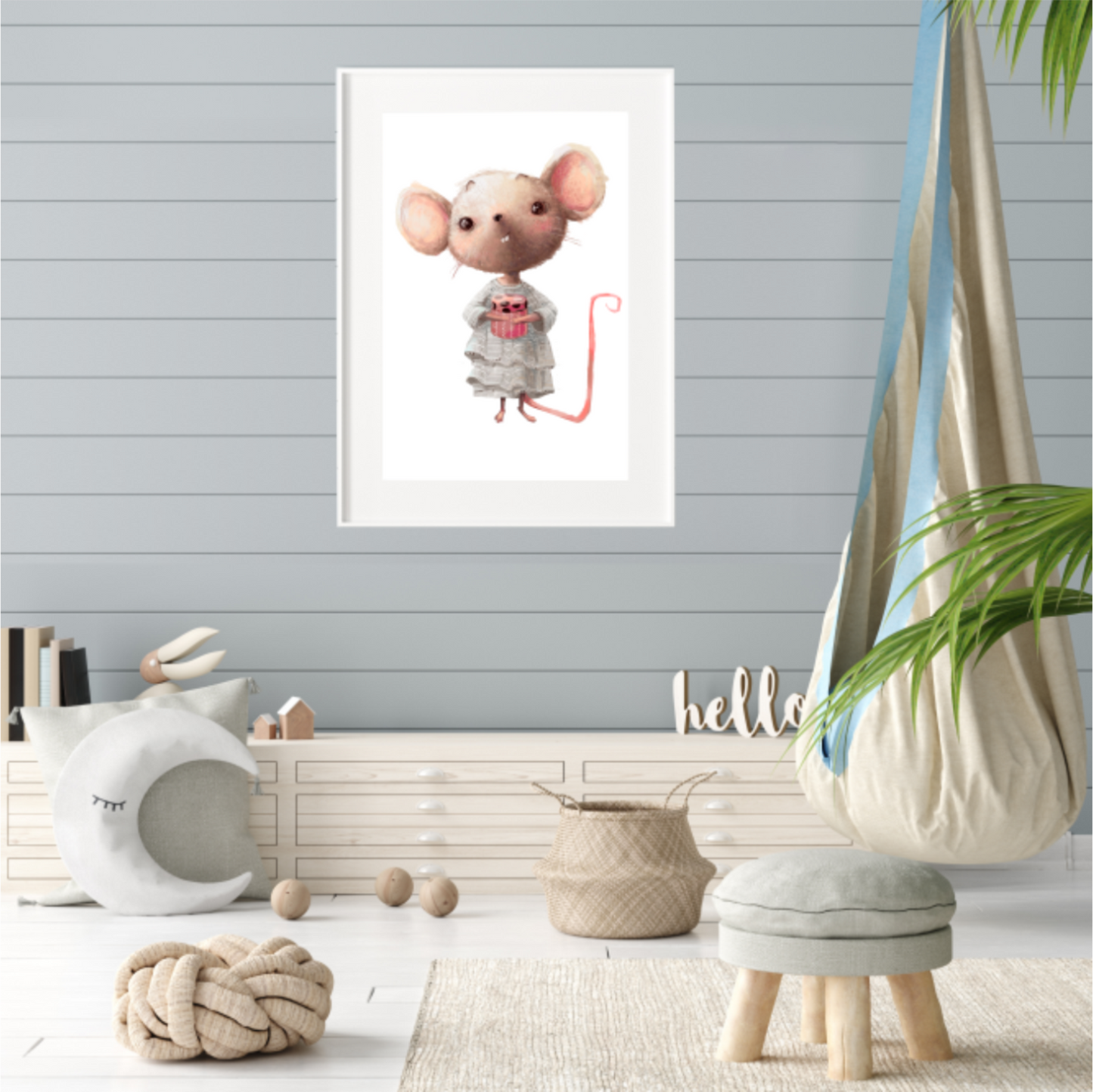 Plakat Myszka Trzymająca Prezent 30x40 cm  ForWalls.eu