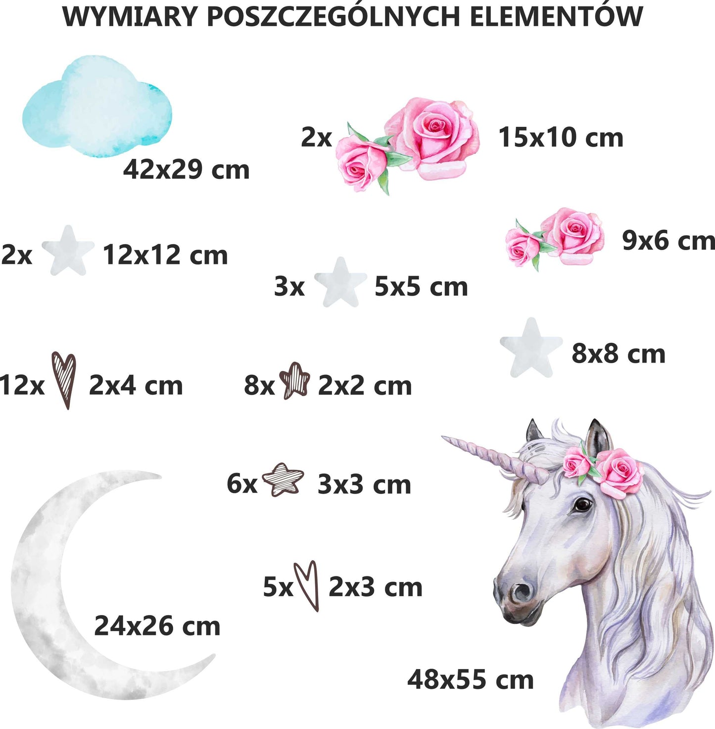 Piękna Naklejka Jednorożec dla dziewczynki do pokoju dziecka na drzwi meble  ForWalls.eu