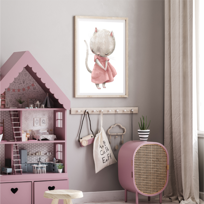 Plakat Kotka w Różowej Sukience 30x40 cm  ForWalls.eu