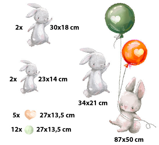 Kolorowe naklejki ścienne dla dzieci dziecięce na ścianę Króliczki balony  ForWalls.eu