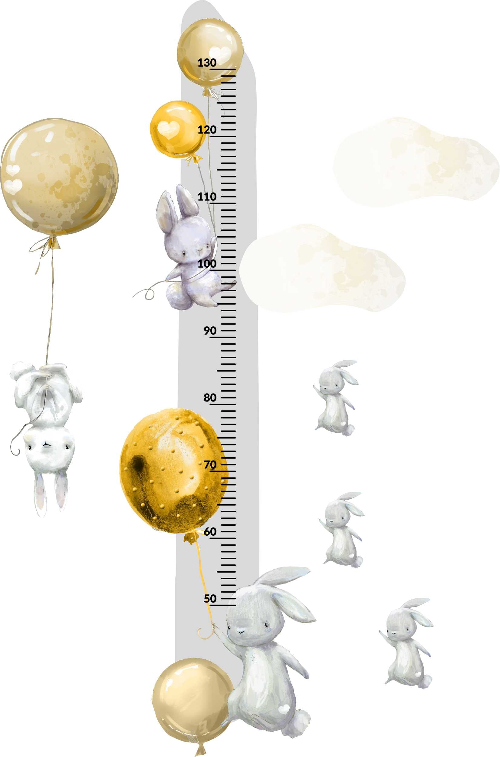 Miarka wzrostu dla dzieci króliczki i żółte balony Kolorowa naklejka 45x120