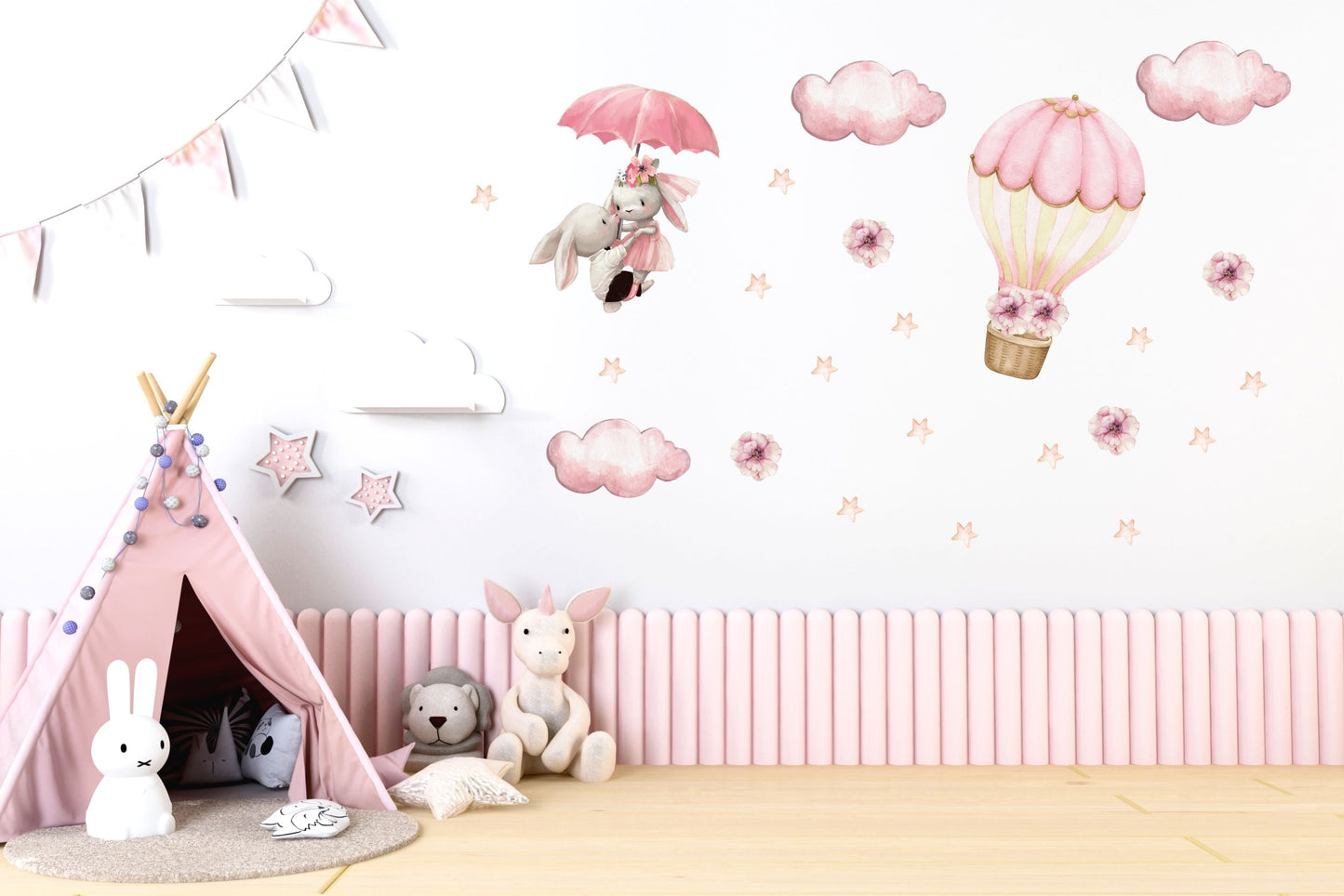 Naklejki na ścianę dla dzieci Różowe Króliczki Boho GRATIS Kontakt Włącznik  ForWalls.eu