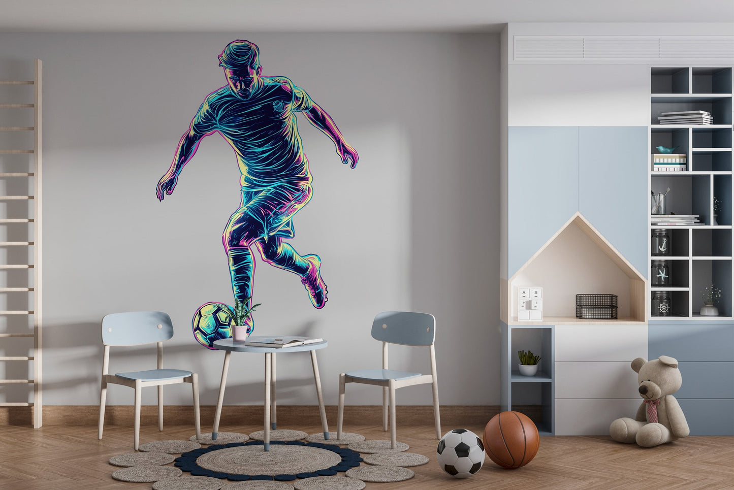 Naklejka ścienna Piłkarz Neon Ozdoba do pokoju nastolatka Piłka Nożna  ForWalls.eu