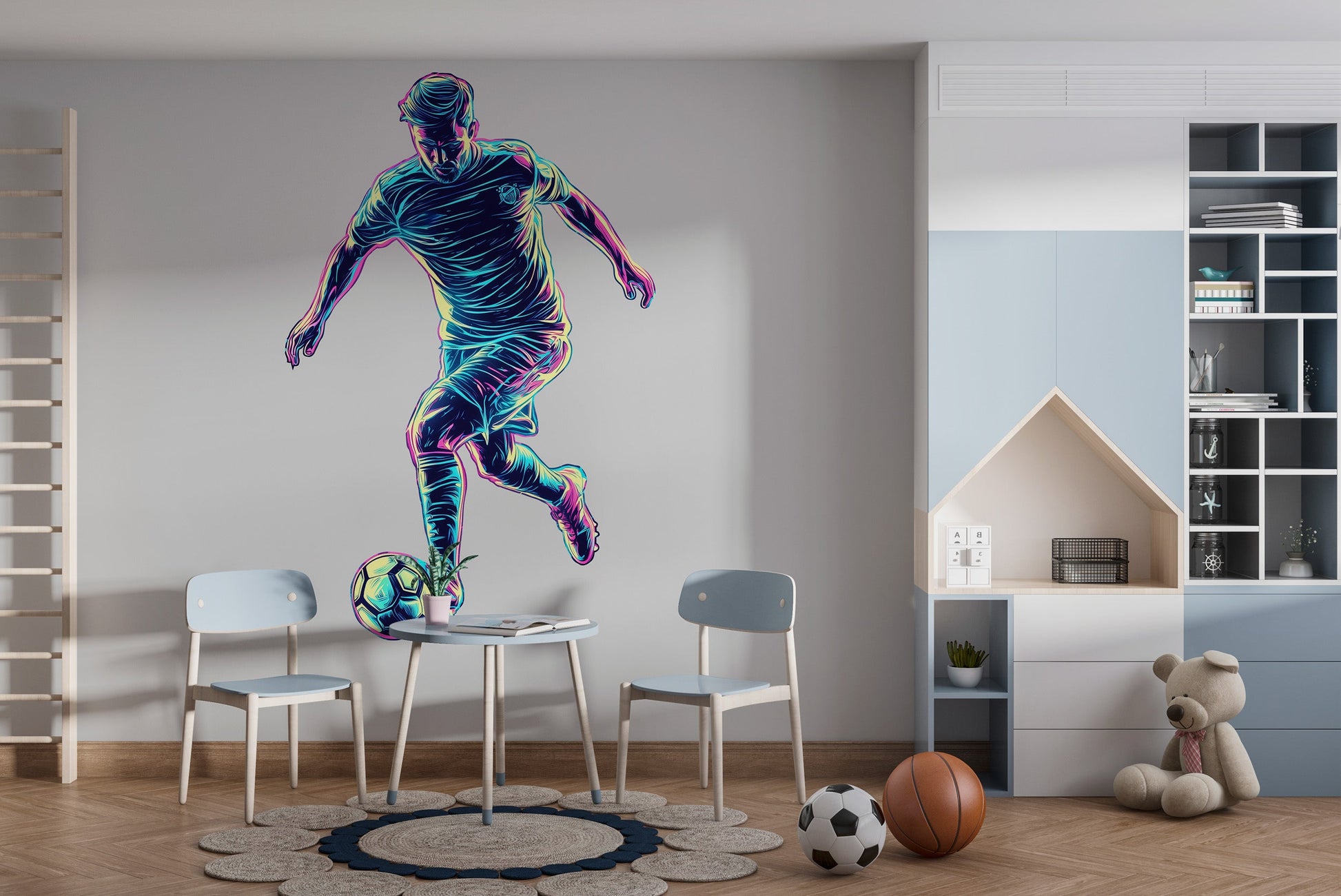 Naklejka ścienna Piłkarz Neon Ozdoba do pokoju nastolatka Piłka Nożna  ForWalls.eu