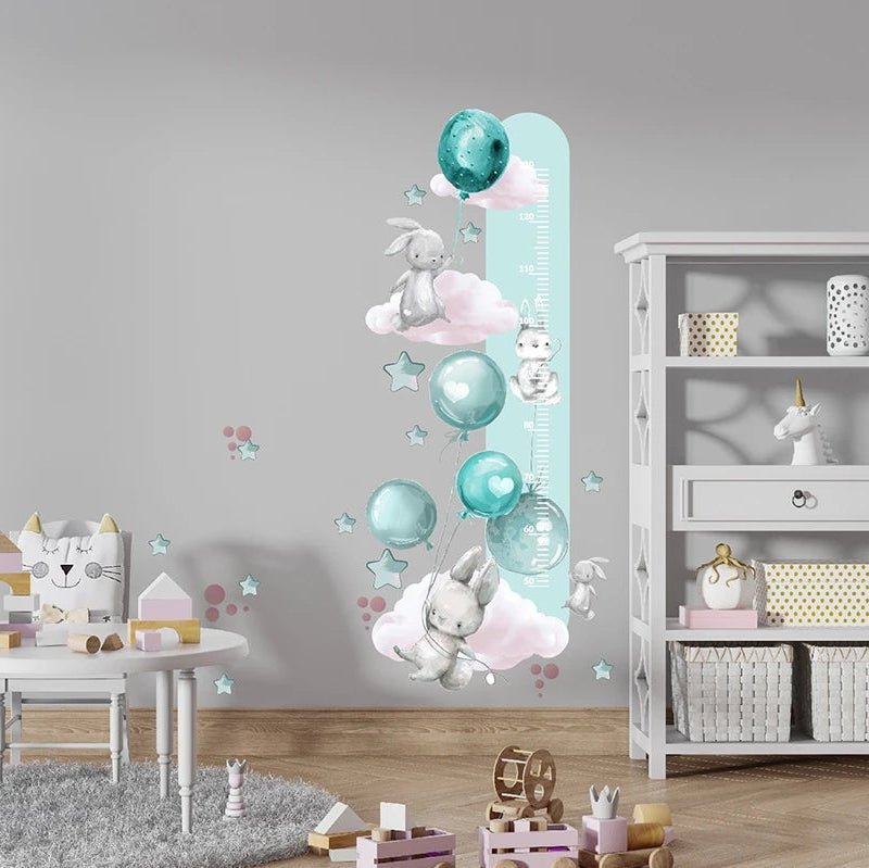 Miarka wzrostu dla dzieci Kolorowa naklejka ścienna króliki baloniki 45x120  ForWalls.eu
