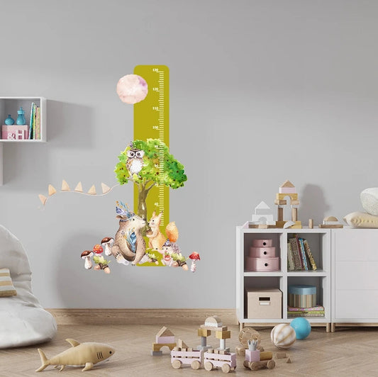 Miarka wzrostu dla dzieci Zielona naklejka ścienna boho zwierzęta  45x120  ForWalls.eu