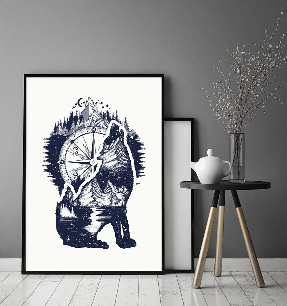 Plakat Wilk Kompas 33x43 cm - ForWalls.eu