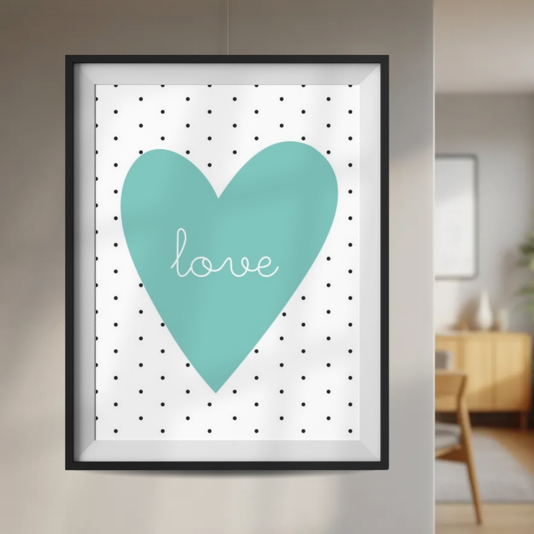 Plakat Love Miętowe Serce w Kropki 40x50 cm  ForWalls.eu