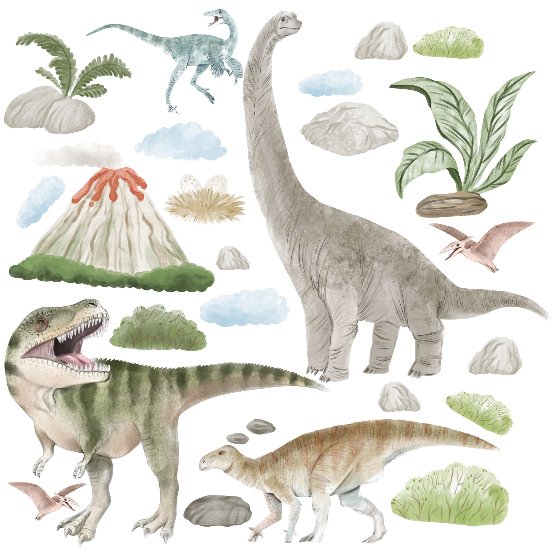 Naklejki dla dzieci na ścianę dla chłopca dinozaury wulkan duży 100x200