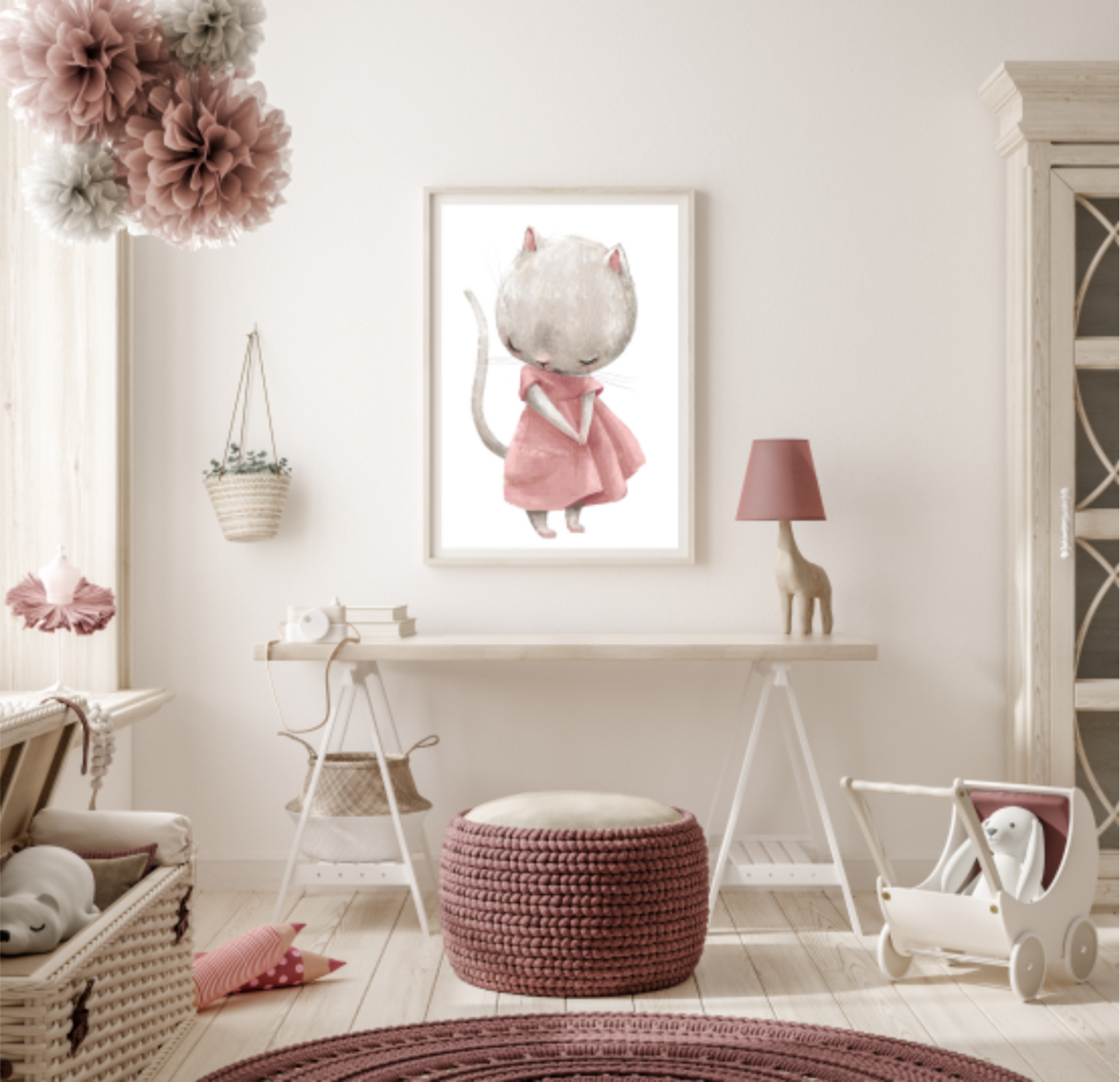 Plakat Kotka w Różowej Sukience 30x40 cm  ForWalls.eu